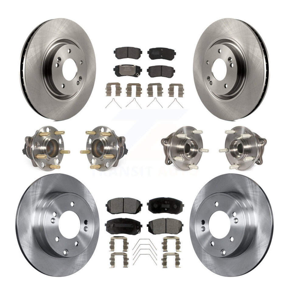 Front Rear Hub Bearings Assembly Disc Brake Rotors And Semi-Metallic Pads Kit (10Pc) For Kia Optima With Manual Parking KBB-109037