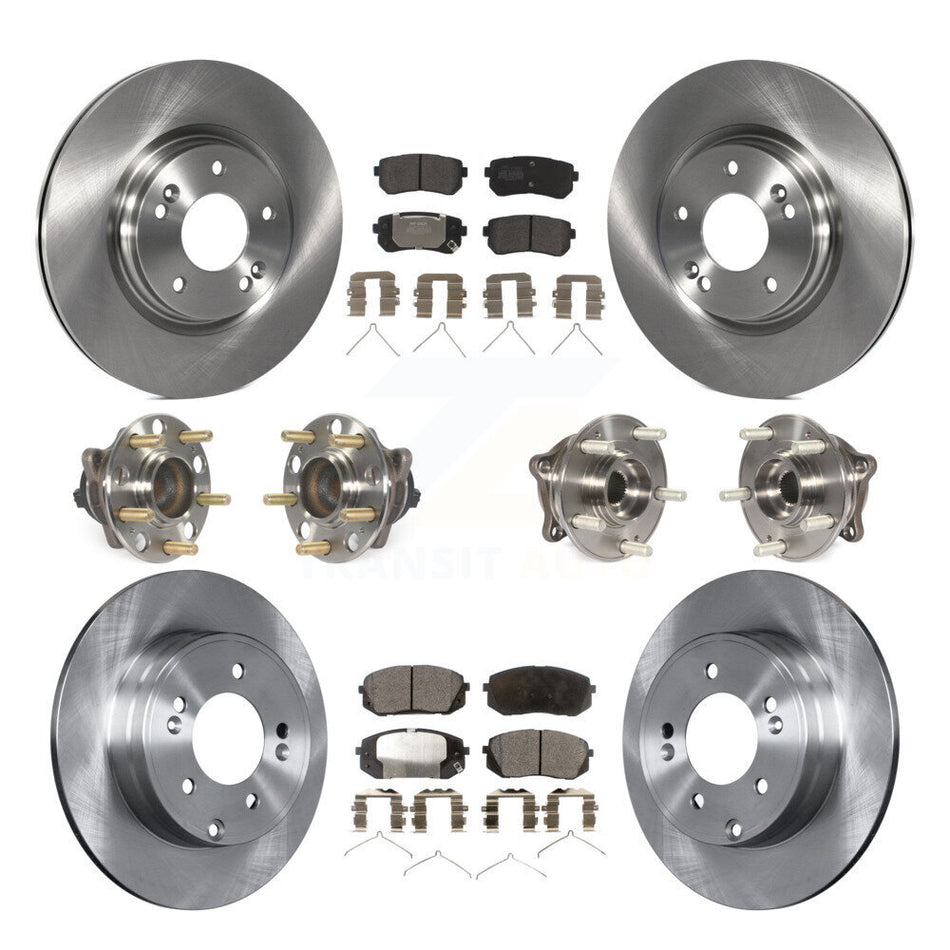 Front Rear Hub Bearings Assembly Disc Brake Rotors And Semi-Metallic Pads Kit (10Pc) For Kia Optima With Manual Parking KBB-109042