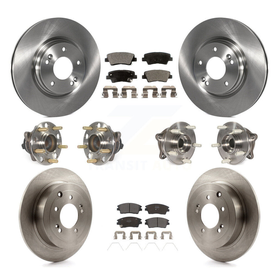 Front Rear Hub Bearings Assembly Disc Brake Rotors And Semi-Metallic Pads Kit (10Pc) For Hyundai Tucson Kia Sportage KBB-109045