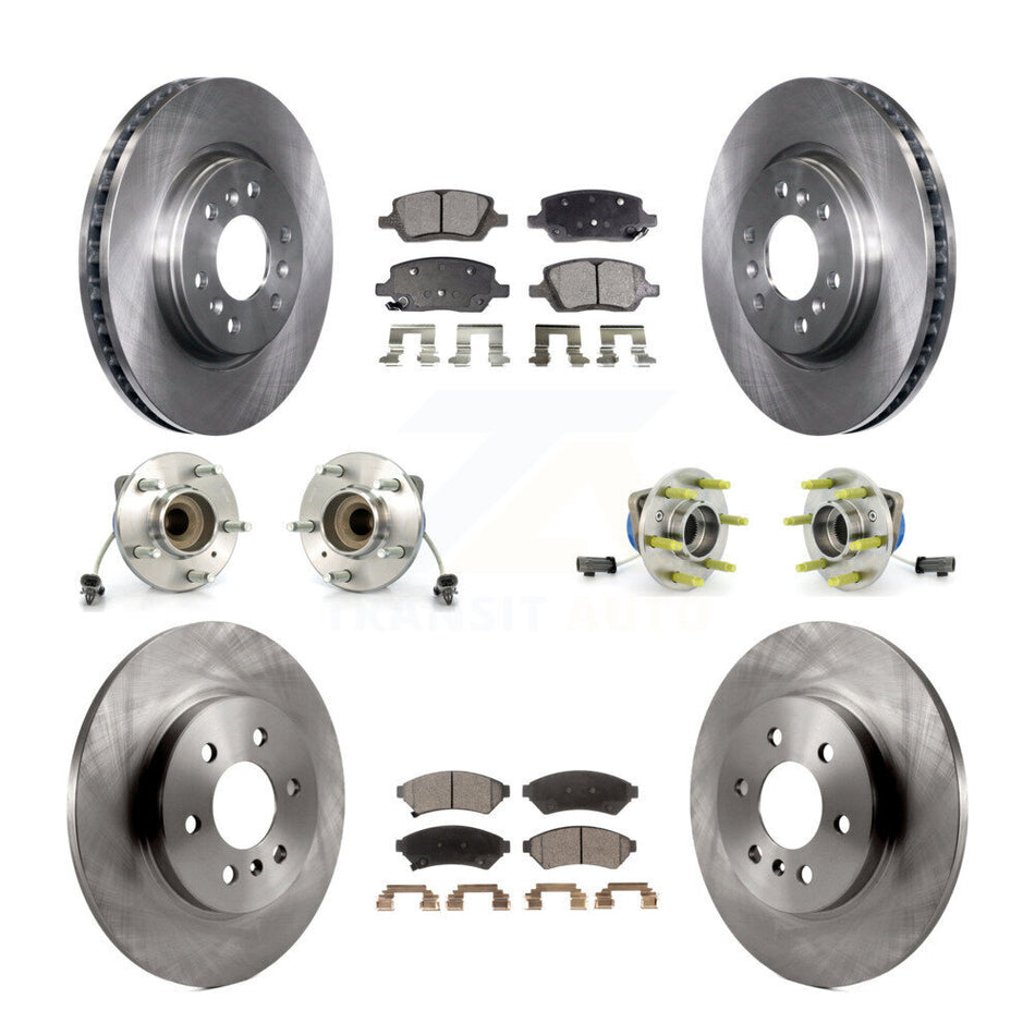 Front Rear Hub Bearings Assembly Disc Brake Rotors And Semi-Metallic Pads Kit (10Pc) For 2007 Saturn Relay 3 Hole Flange or Triangular KBB-109079