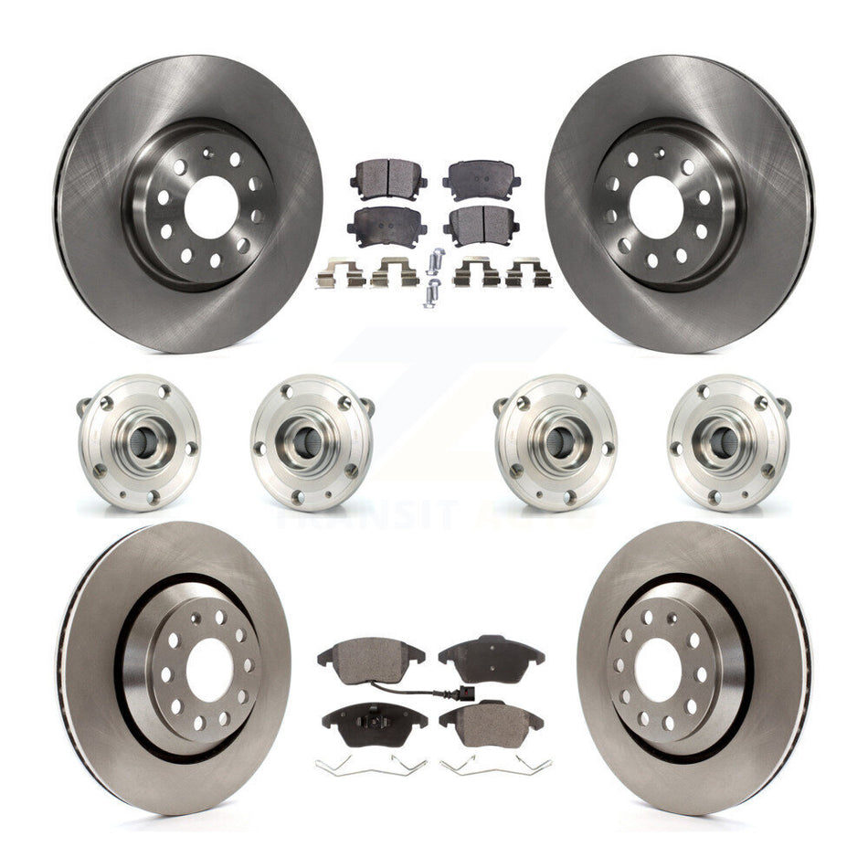 Front Rear Hub Bearings Assembly Disc Brake Rotors And Semi-Metallic Pads Kit (10Pc) For 2009-2010 Volkswagen Passat CC AWD With 312mm Diameter Rotor KBB-109083