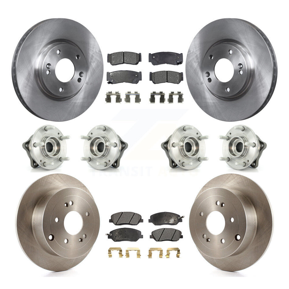 Front Rear Hub Bearings Assembly Disc Brake Rotors And Semi-Metallic Pads Kit (10Pc) For 2007-2009 Hyundai Santa Fe AWD KBB-109087