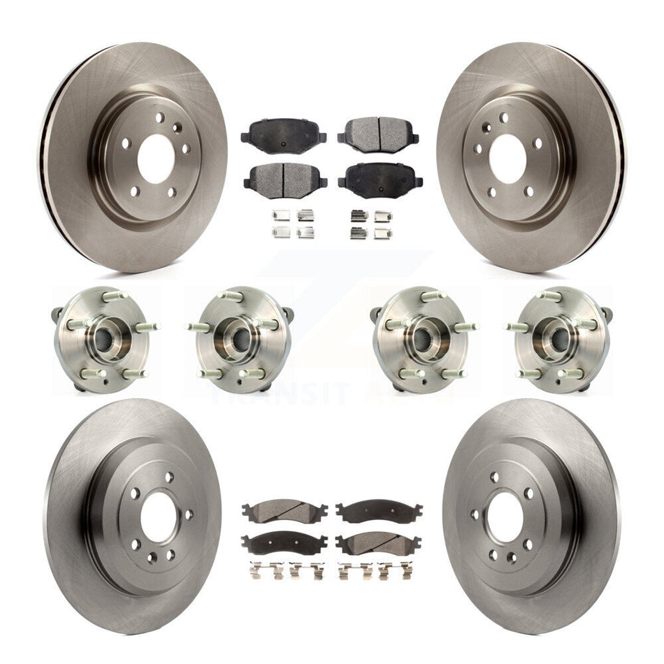 Front Rear Hub Bearings Assembly Disc Brake Rotors And Semi-Metallic Pads Kit (10Pc) For 2010-2012 Ford Taurus SHO KBB-109095