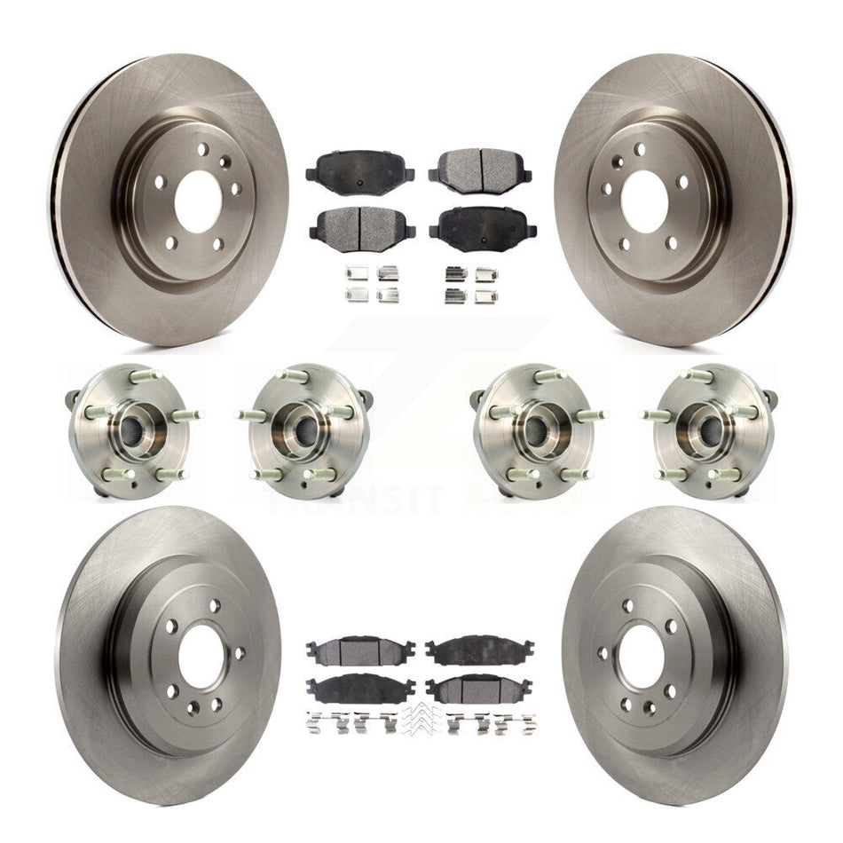 Front Rear Hub Bearings Assembly Disc Brake Rotors And Semi-Metallic Pads Kit (10Pc) For Ford Taurus Flex Lincoln MKT MKS KBB-109097