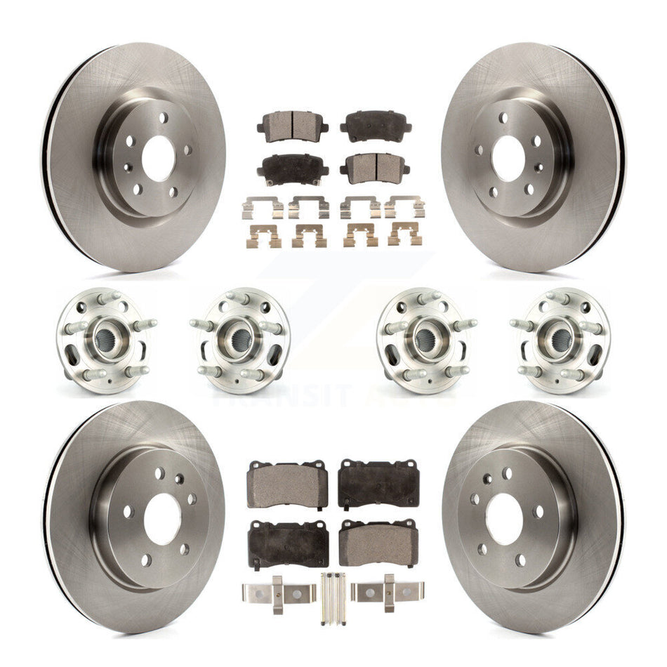 Front Rear Hub Bearings Assembly Disc Brake Rotors And Semi-Metallic Pads Kit (10Pc) For 2013-2016 Cadillac XTS Without Heavy Duty Brakes With 5 Lug Wheels KBB-109125