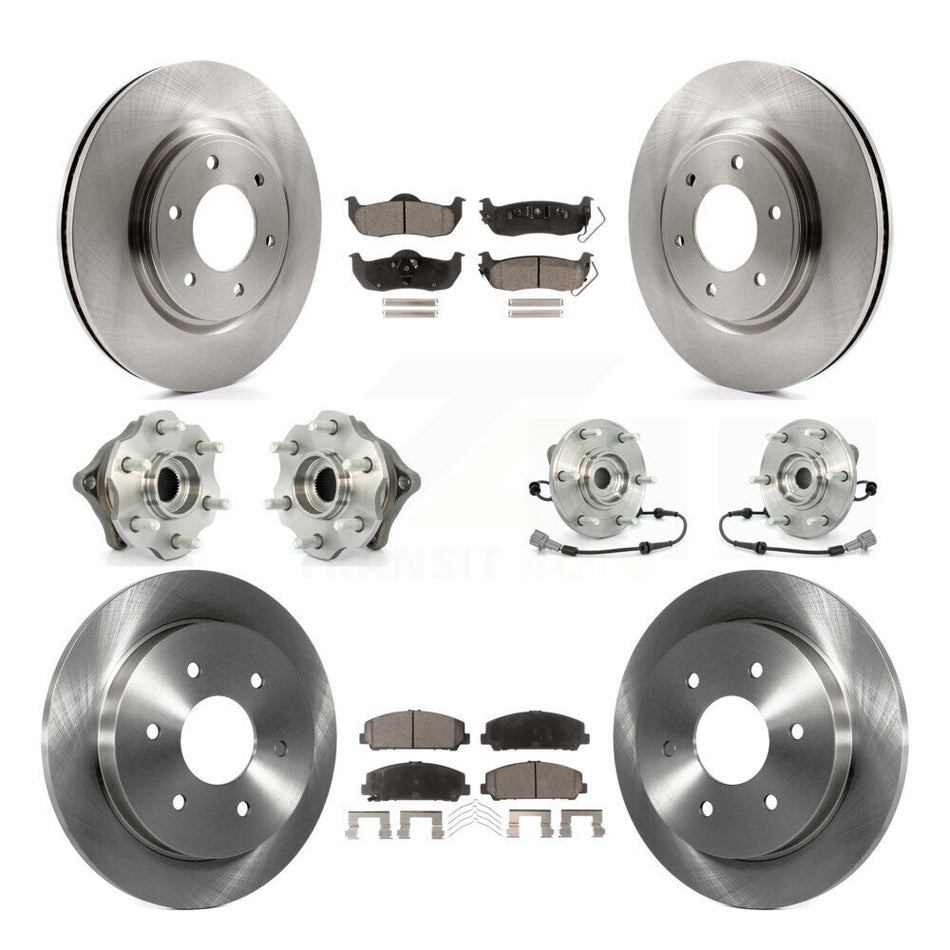 Front Rear Hub Bearings Assembly Disc Brake Rotors And Semi-Metallic Pads Kit (10Pc) For 2008 Nissan Armada AWD 4WD With Internal ABS KBB-109133