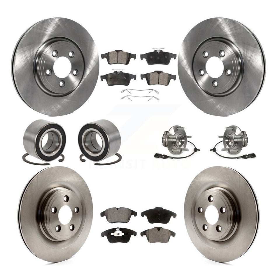 Front Rear Wheel Hub Bearings Assembly Disc Brake Rotors And Semi-Metallic Pads Shoes Kit (10Pc) For 2013 Jaguar XF 2.0L KBB-109149