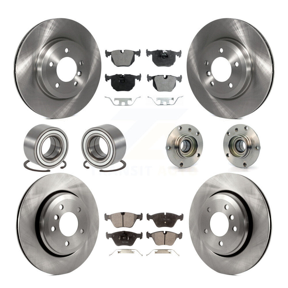 Front Rear Wheel Hub Bearings Assembly Disc Brake Rotors And Semi-Metallic Pads Shoes Kit (10Pc) For 2001-2005 BMW 330Ci 330i KBB-109151