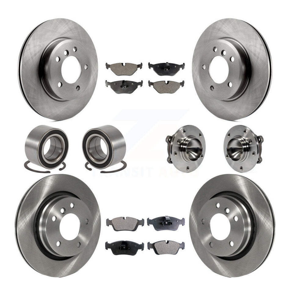 Front Rear Wheel Hub Bearings Assembly Disc Brake Rotors And Semi-Metallic Pads Shoes Kit (10Pc) For 2006 BMW 325Ci KBB-109211