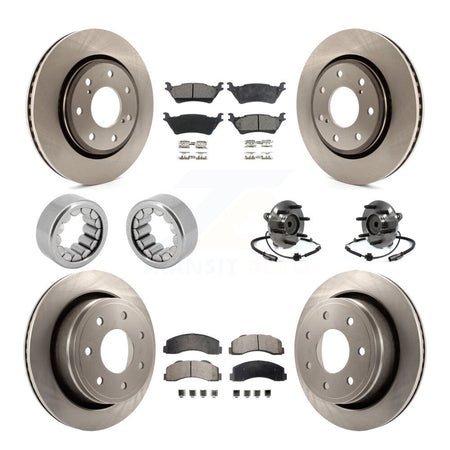 Front Rear Hub Bearing Brake Rotor & Pad Shoe Kit (10Pc) For Ford F-150 With 7 Lug Wheels KBB-109340