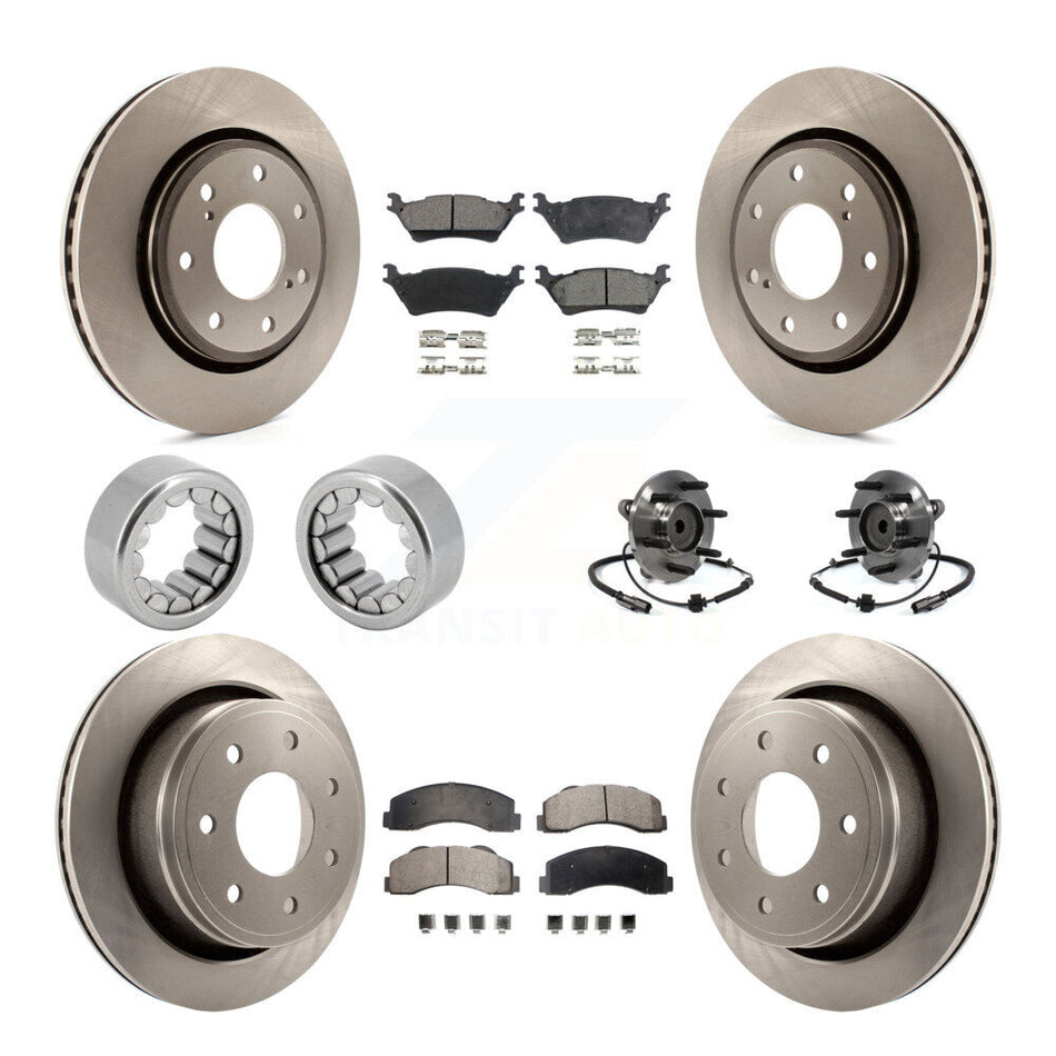 Front Rear Hub Bearing Brake Rotor & Pad Shoe Kit (10Pc) For Ford F-150 With 7 Lug Wheels KBB-109340