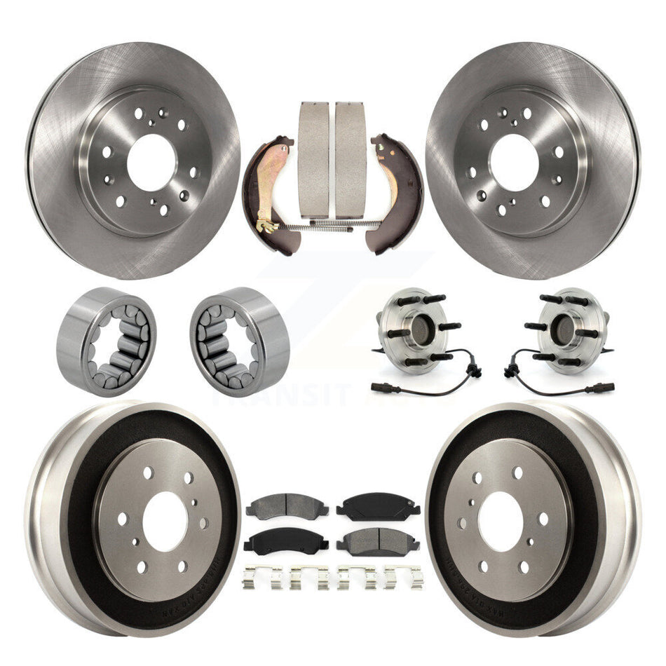Front Rear Hub Bearing Brake Rotor & Pad Shoe Kit (10Pc) For Chevrolet Silverado 1500 GMC KBB-109371