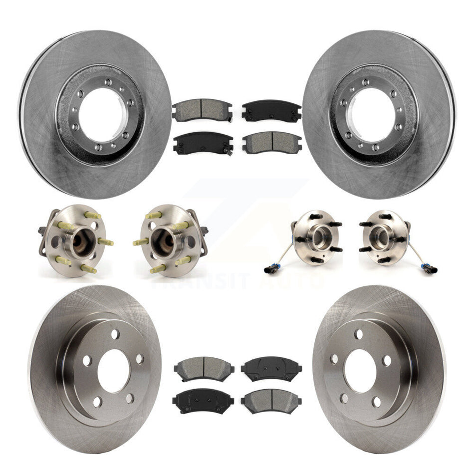 Front Rear Hub Bearings Assembly Disc Brake Rotors And Semi-Metallic Pads Kit (10Pc) For 2000-2005 Buick LeSabre Pontiac Bonneville KBB-109452