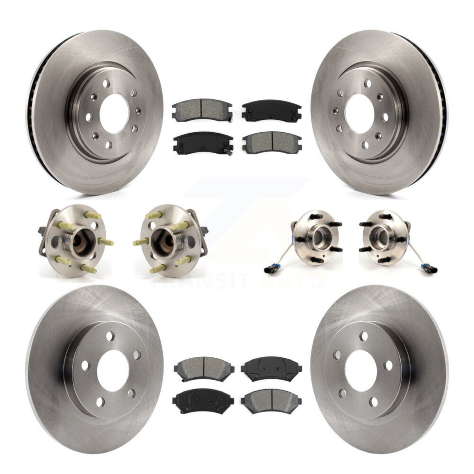 Front Rear Hub Bearings Assembly Disc Brake Rotors And Semi-Metallic Pads Kit (10Pc) For 2003-2004 Cadillac Seville With Solid Rotor KBB-109456