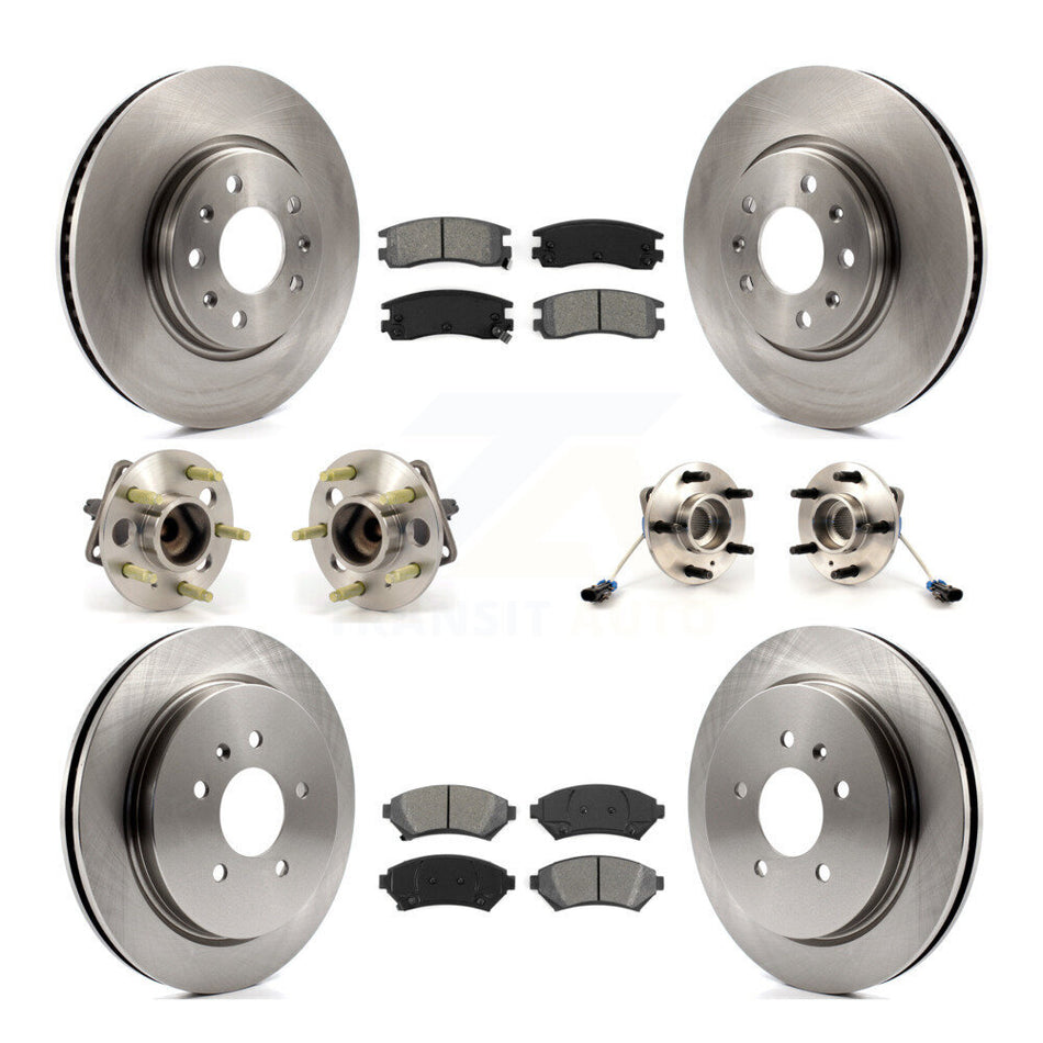 Front Rear Hub Bearings Assembly Disc Brake Rotors And Semi-Metallic Pads Kit (10Pc) For 2003-2004 Cadillac Seville With Vented Rotor KBB-109457