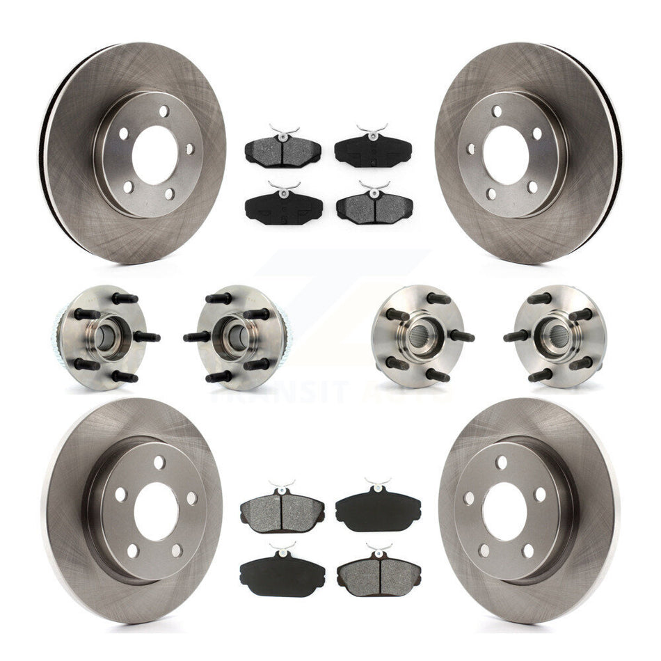 Front Rear Hub Bearings Assembly Disc Brake Rotors And Semi-Metallic Pads Kit (10Pc) For Ford Taurus Mercury Sable KBB-109469