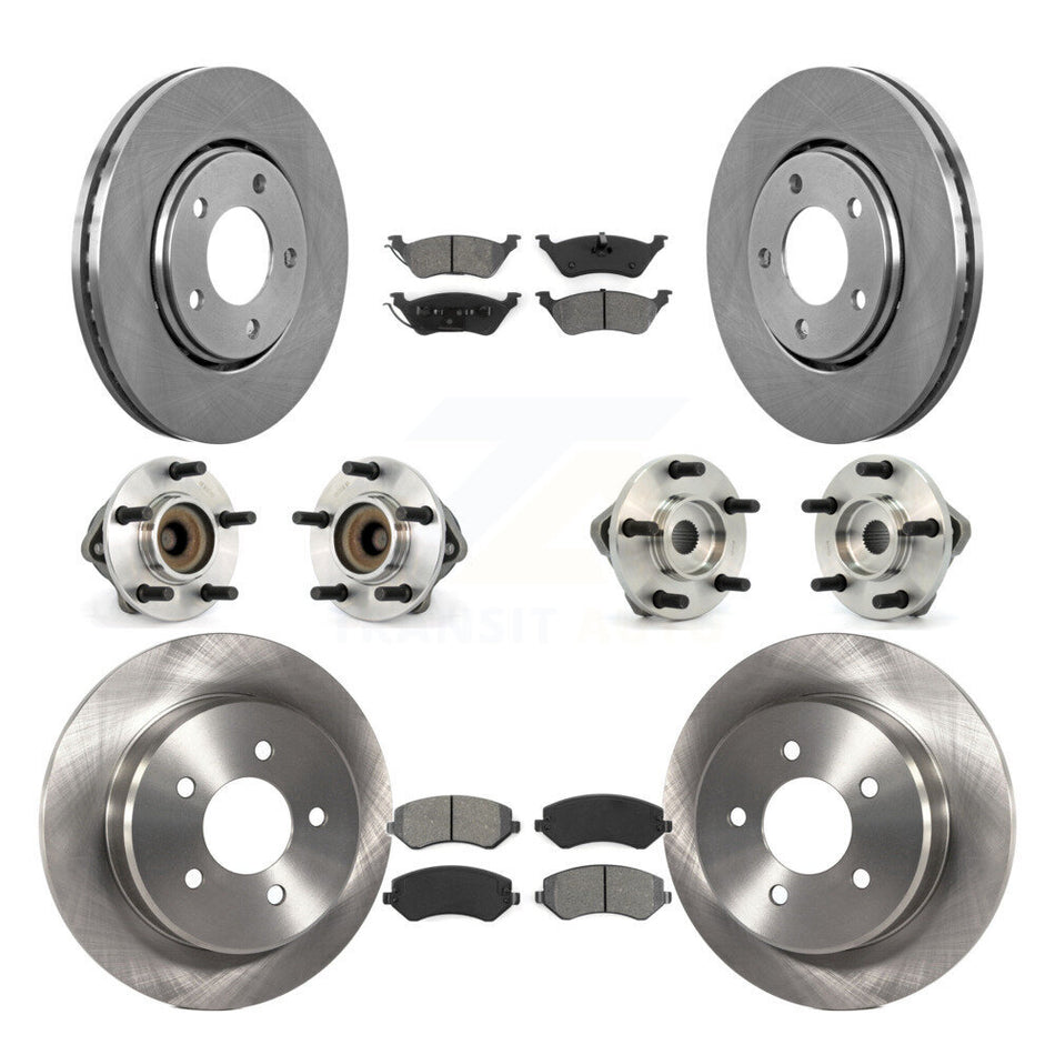 Front Rear Hub Bearings Assembly Disc Brake Rotors And Semi-Metallic Pads Kit (10Pc) For Dodge Chrysler Town & Country Grand Caravan Voyager KBB-109482