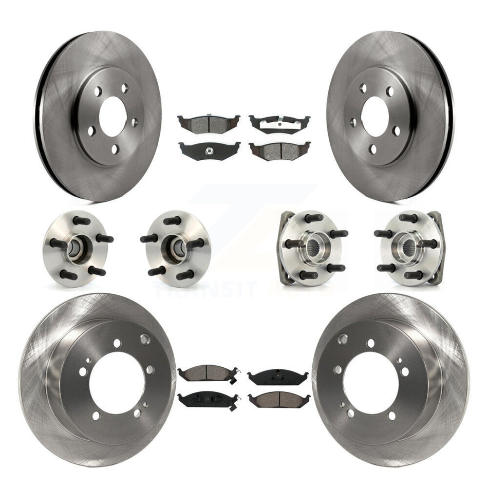 Front Rear Hub Bearings Assembly Disc Brake Rotors And Semi-Metallic Pads Kit (10Pc) For 2000 Dodge Stratus 4-Wheel ABS With 14" Factory Wheels KBB-109496