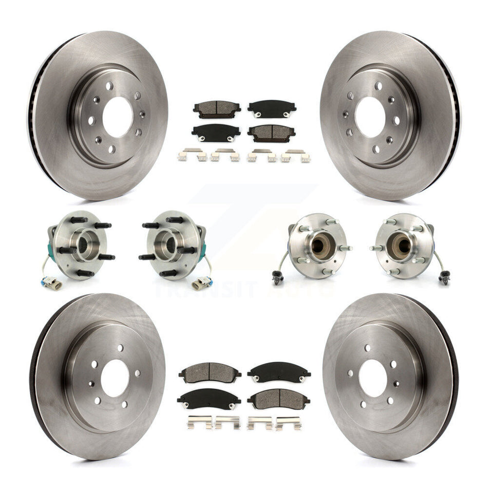 Front Rear Hub Bearings Assembly Disc Brake Rotors And Semi-Metallic Pads Kit (10Pc) For 2006-2007 Cadillac CTS Base With Sport Suspension 303mm Diameter Rotor KBB-109497