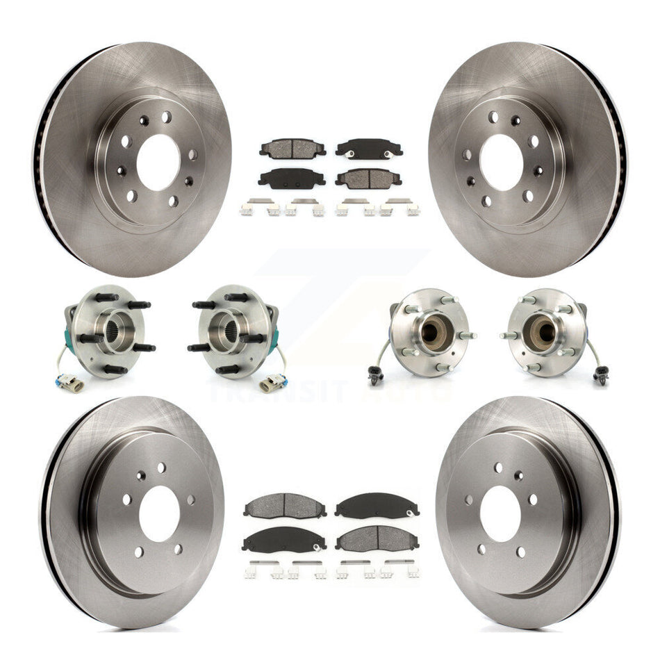 Front Rear Hub Bearings Assembly Disc Brake Rotors And Semi-Metallic Pads Kit (10Pc) For Cadillac CTS With Standard Suspension KBB-109499