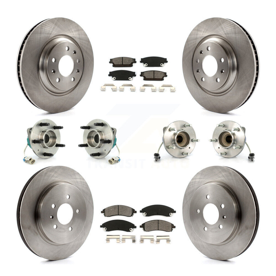 Front Rear Hub Bearings Assembly Disc Brake Rotors And Semi-Metallic Pads Kit (10Pc) For 2006-2007 Cadillac CTS Base With Sport Suspension 323mm Diameter Rotor KBB-109500
