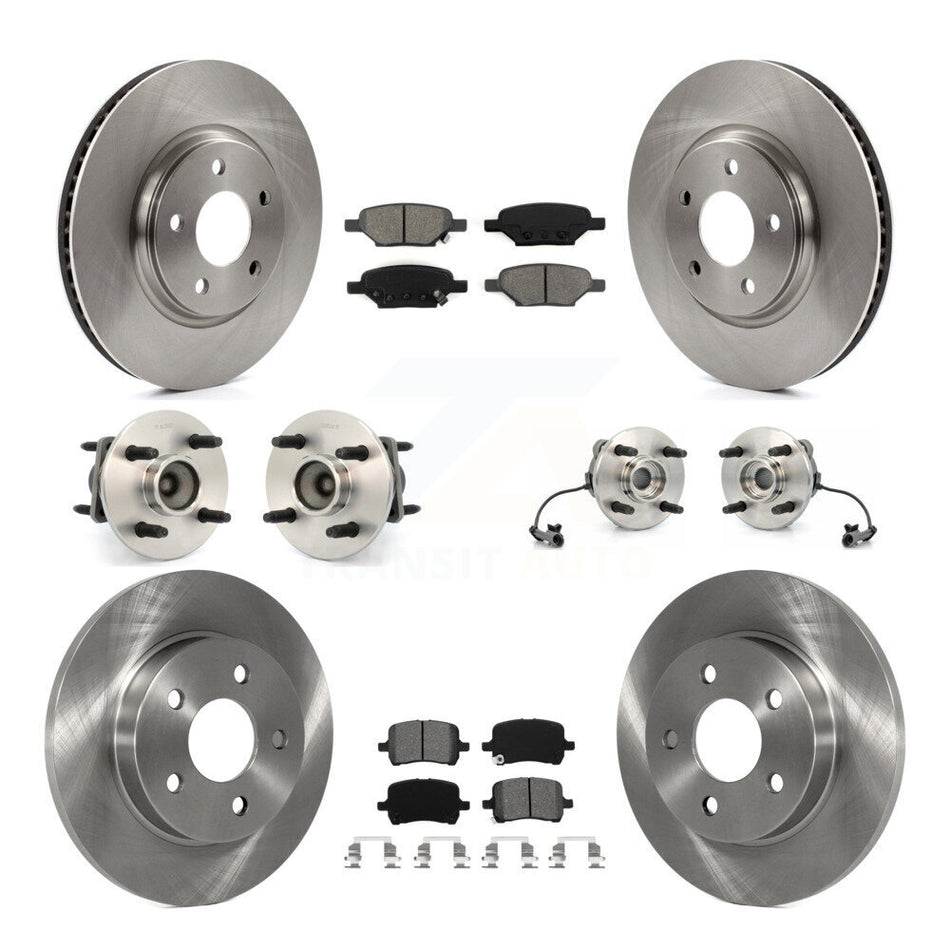 Front Rear Hub Bearings Assembly Disc Brake Rotors And Semi-Metallic Pads Kit (10Pc) For 2004-2007 Saturn Ion Supercharged with 4-Wheel ABS With 4 Lug Wheels KBB-109513