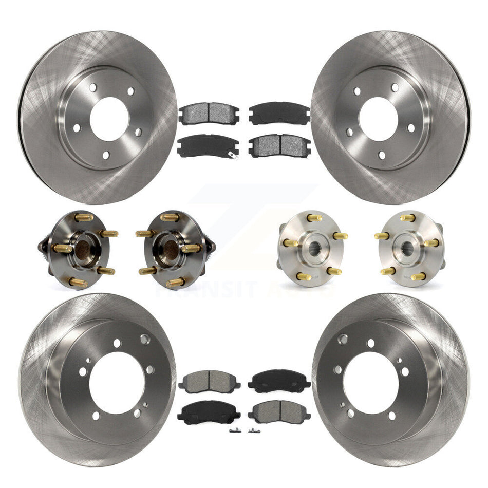 Front Rear Hub Bearings Assembly Disc Brake Rotors And Semi-Metallic Pads Kit (10Pc) For 2005 Mitsubishi Eclipse rear brakes with 4-Wheel ABS KBB-109523