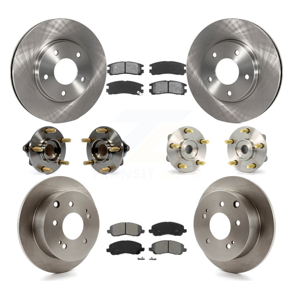 Front Rear Hub Bearings Assembly Disc Brake Rotors And Semi-Metallic Pads Kit (10Pc) For 2004-2006 Mitsubishi Galant 2.4L with 4-Wheel ABS KBB-109524