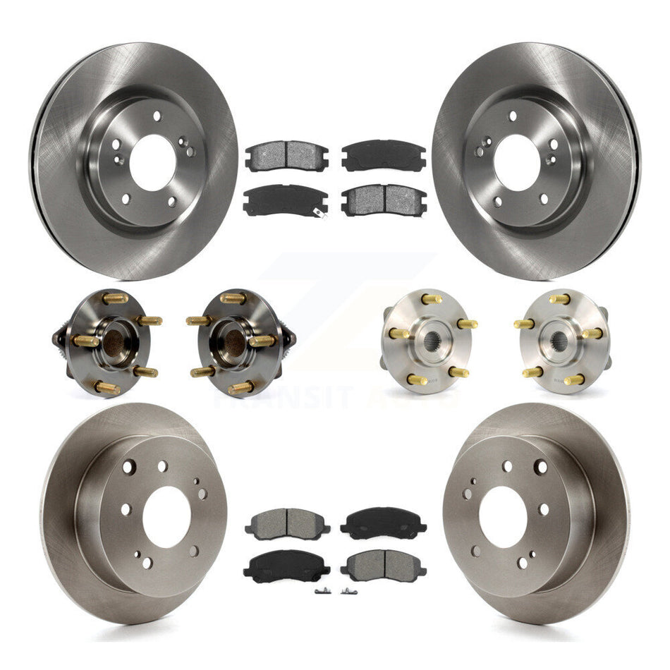 Front Rear Hub Bearings Assembly Disc Brake Rotors And Semi-Metallic Pads Kit (10Pc) For 2006 Mitsubishi Eclipse 2.4L To 10 31 05 KBB-109525