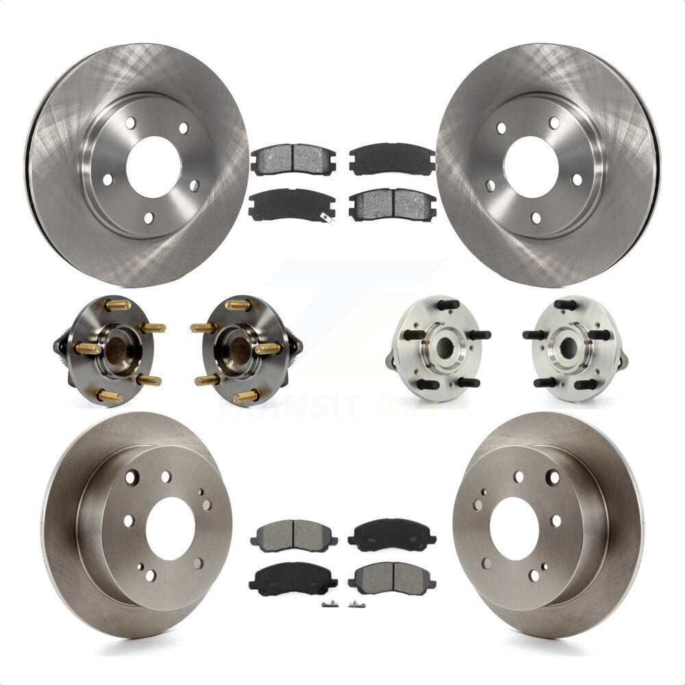 Front Rear Hub Bearing Disc Brake Rotor & Pads Kit (10Pc) For 2010-2012 Mitsubishi Galant KBB-109526