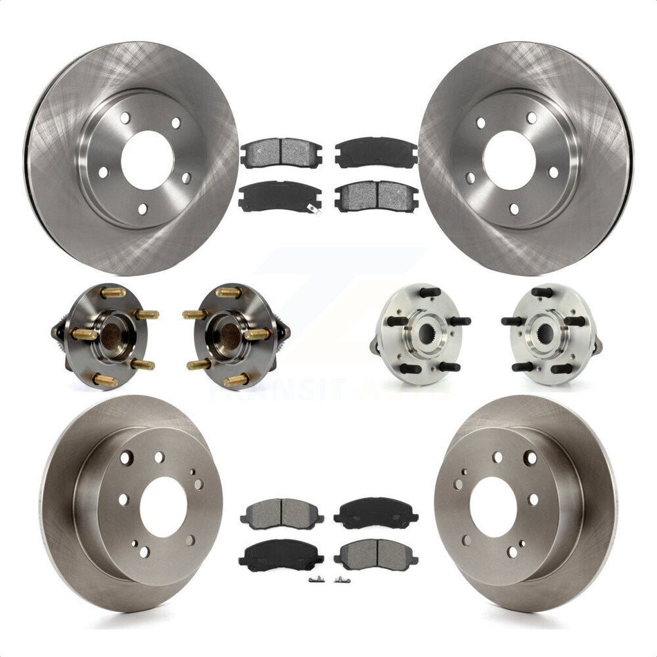 Front Rear Hub Bearing Disc Brake Rotor & Pads Kit (10Pc) For 2010-2012 Mitsubishi Galant KBB-109526