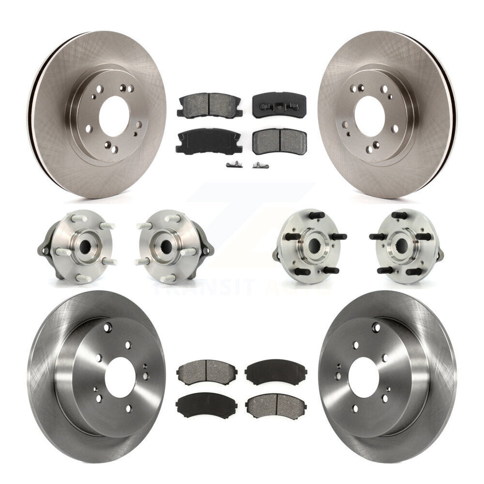 Front Rear Hub Bearings Assembly Disc Brake Rotors And Semi-Metallic Pads Kit (10Pc) For Mitsubishi Endeavor AWD KBB-109537