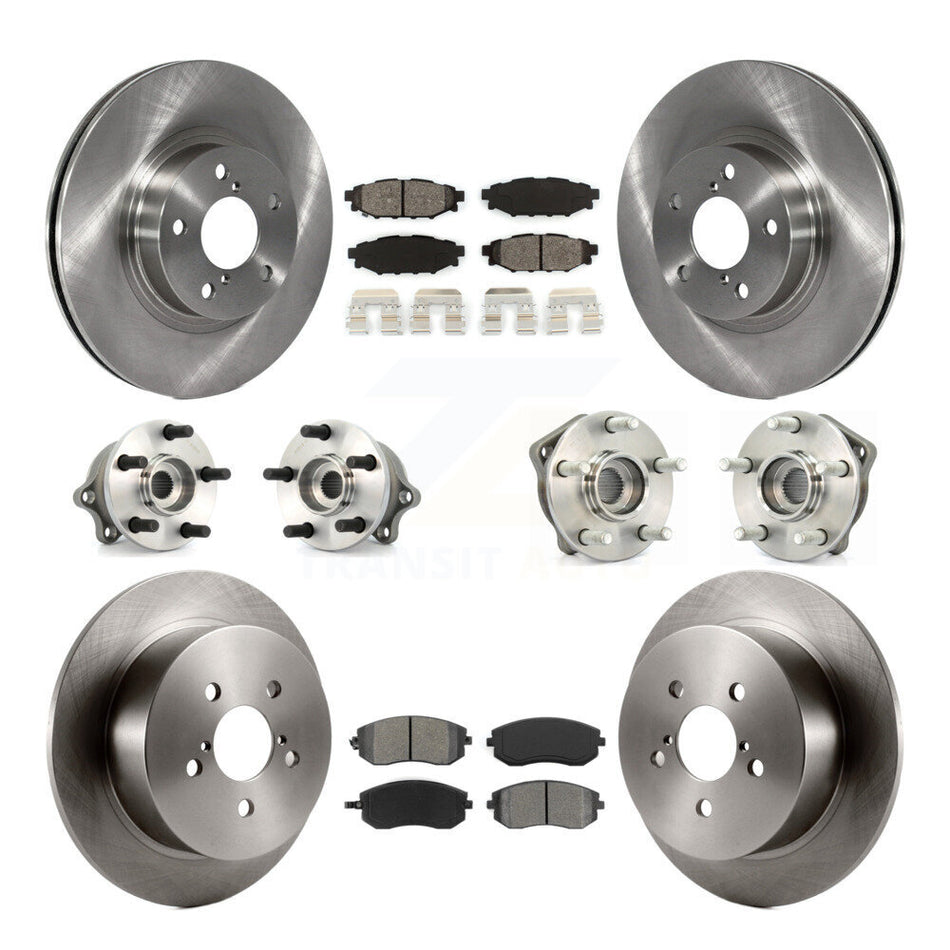 Front Rear Hub Bearings Assembly Disc Brake Rotors And Semi-Metallic Pads Kit (10Pc) For 2005 Subaru Legacy i Limited With 277mm Diameter Rotor KBB-109539