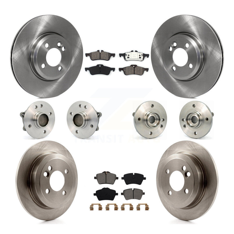 Front Rear Hub Bearings Assembly Disc Brake Rotors And Semi-Metallic Pads Kit (10Pc) For 2002-2005 Mini Cooper With 294mm Diameter Rotor 4 Lug Wheels KBB-109557