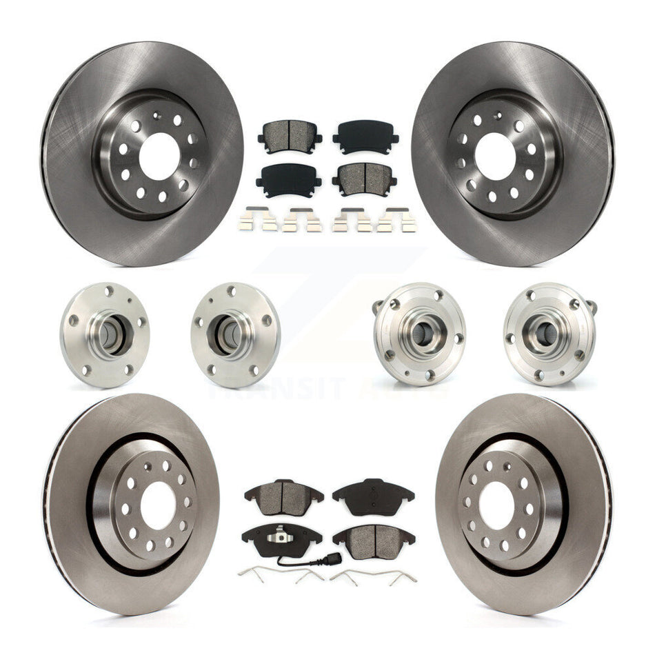 Front Rear Hub Bearings Assembly Disc Brake Rotors And Semi-Metallic Pads Kit (10Pc) For 2009-2010 Volkswagen Passat CC FWD With 312mm Diameter Rotor KBB-109570