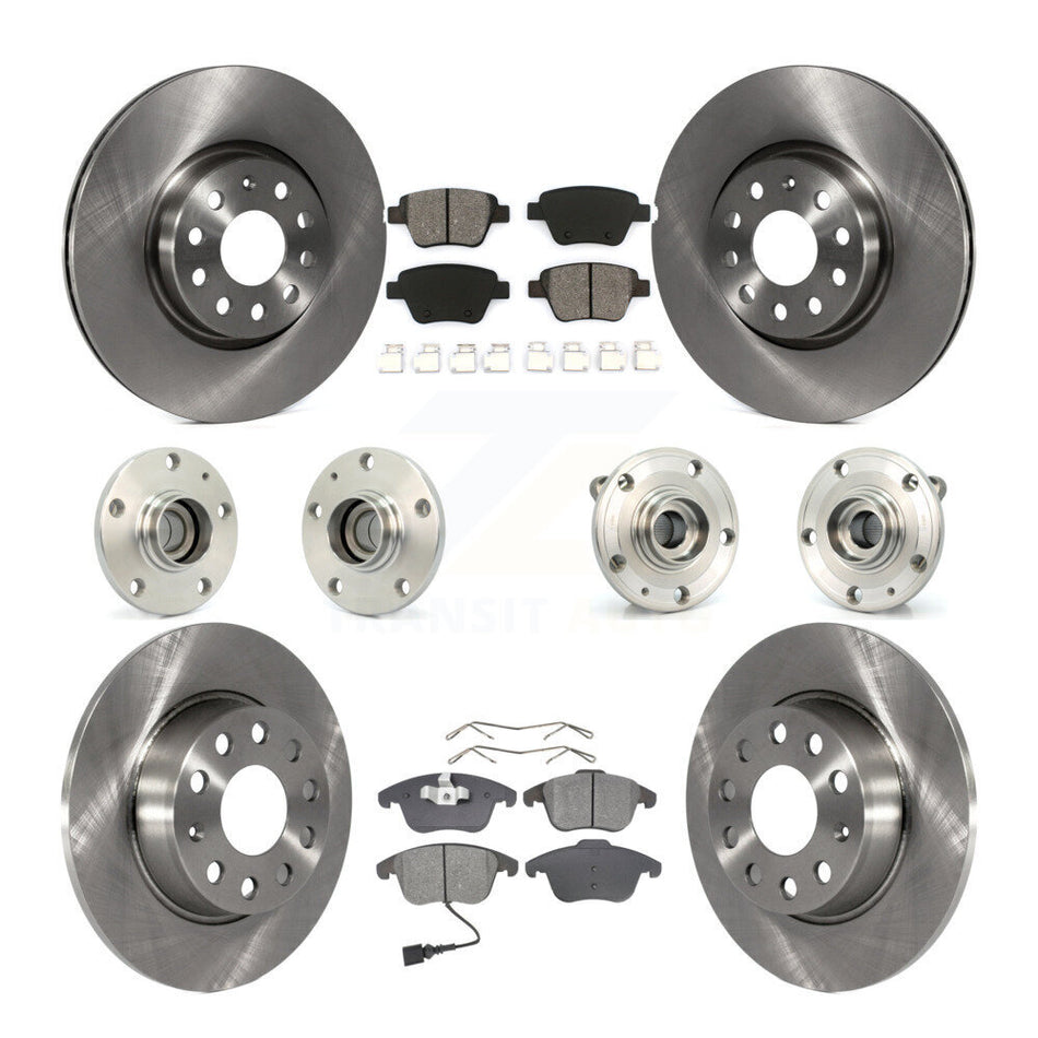 Front Rear Hub Bearings Assembly Disc Brake Rotors And Semi-Metallic Pads Kit (10Pc) For Volkswagen Passat KBB-109577