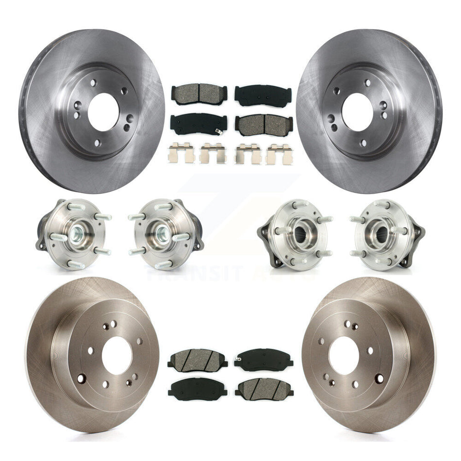 Front Rear Hub Bearings Assembly Disc Brake Rotors And Semi-Metallic Pads Kit (10Pc) For 2007-2009 Hyundai Santa Fe FWD KBB-109586