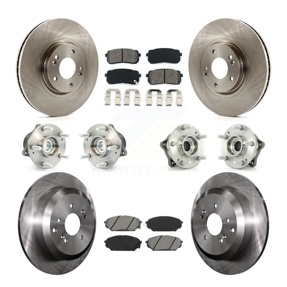 Front Rear Hub Bearings Assembly Disc Brake Rotors And Semi-Metallic Pads Kit (10Pc) For 2007-2012 Hyundai Veracruz FWD With ABS Brakes KBB-109587