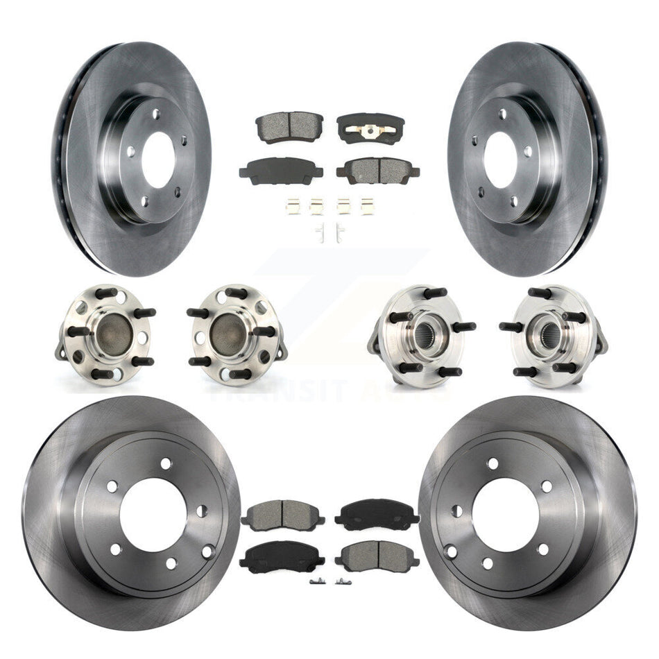 Front Rear Hub Bearings Assembly Disc Brake Rotors And Semi-Metallic Pads Kit (10Pc) For Dodge Chrysler Avenger Sebring 200 Caliber KBB-109599