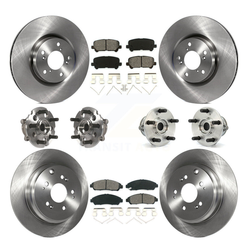 Front Rear Hub Bearings Assembly Disc Brake Rotors And Semi-Metallic Pads Kit (10Pc) For Honda Pilot Acura MDX ZDX KBB-109617