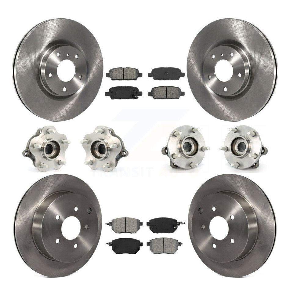 Front Rear Hub Bearings Assembly Disc Brake Rotors And Semi-Metallic Pads Kit (10Pc) For 2005-2007 Nissan Murano AWD KBB-109633
