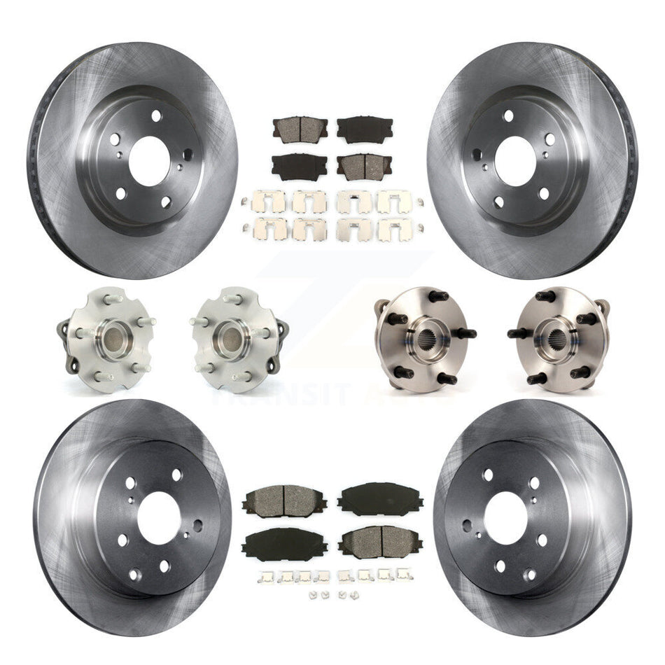 Front Rear Hub Bearings Assembly Disc Brake Rotors And Semi-Metallic Pads Kit (10Pc) For Toyota RAV4 With 3rd Row Seating KBB-109645