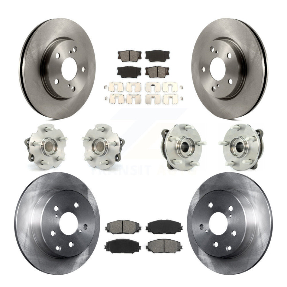 Front Rear Hub Bearings Assembly Disc Brake Rotors And Semi-Metallic Pads Kit (10Pc) For 2013-2018 Toyota RAV4 LE with FWD KBB-109651