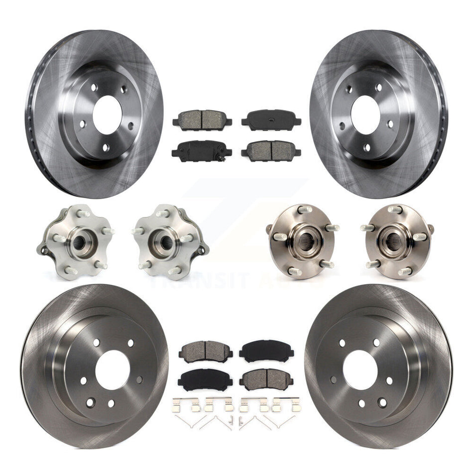 Front Rear Hub Bearings Assembly Disc Brake Rotors And Semi-Metallic Pads Kit (10Pc) For 2008-2013 Nissan Rogue AWD KBB-109652