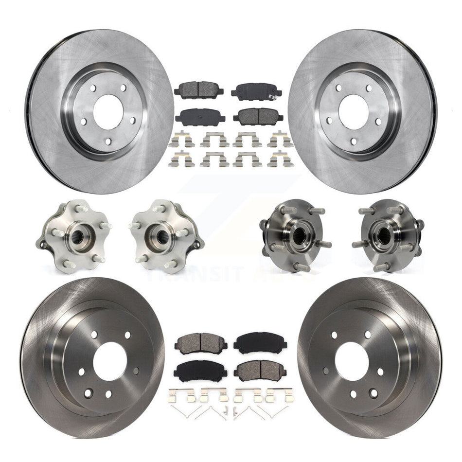 Front Rear Hub Bearings Assembly Disc Brake Rotors And Semi-Metallic Pads Kit (10Pc) For 2014 Nissan Juke Nismo RS with AWD To 04 14 KBB-109653