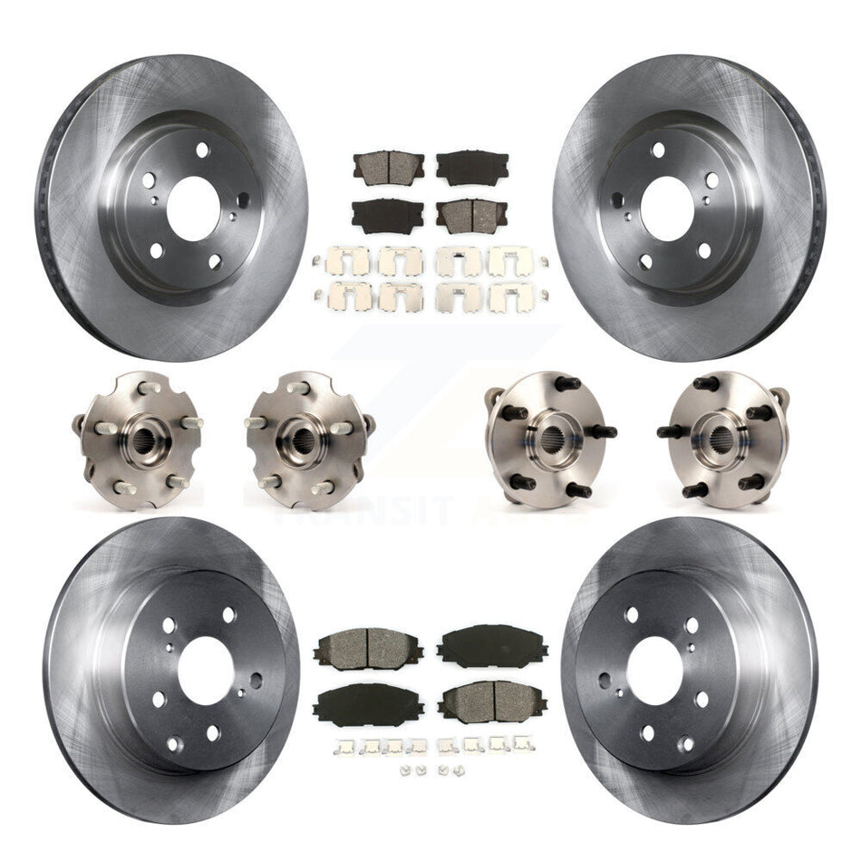 Front Rear Hub Bearings Assembly Disc Brake Rotors And Semi-Metallic Pads Kit (10Pc) For Toyota RAV4 With 3rd Row Seating KBB-109655