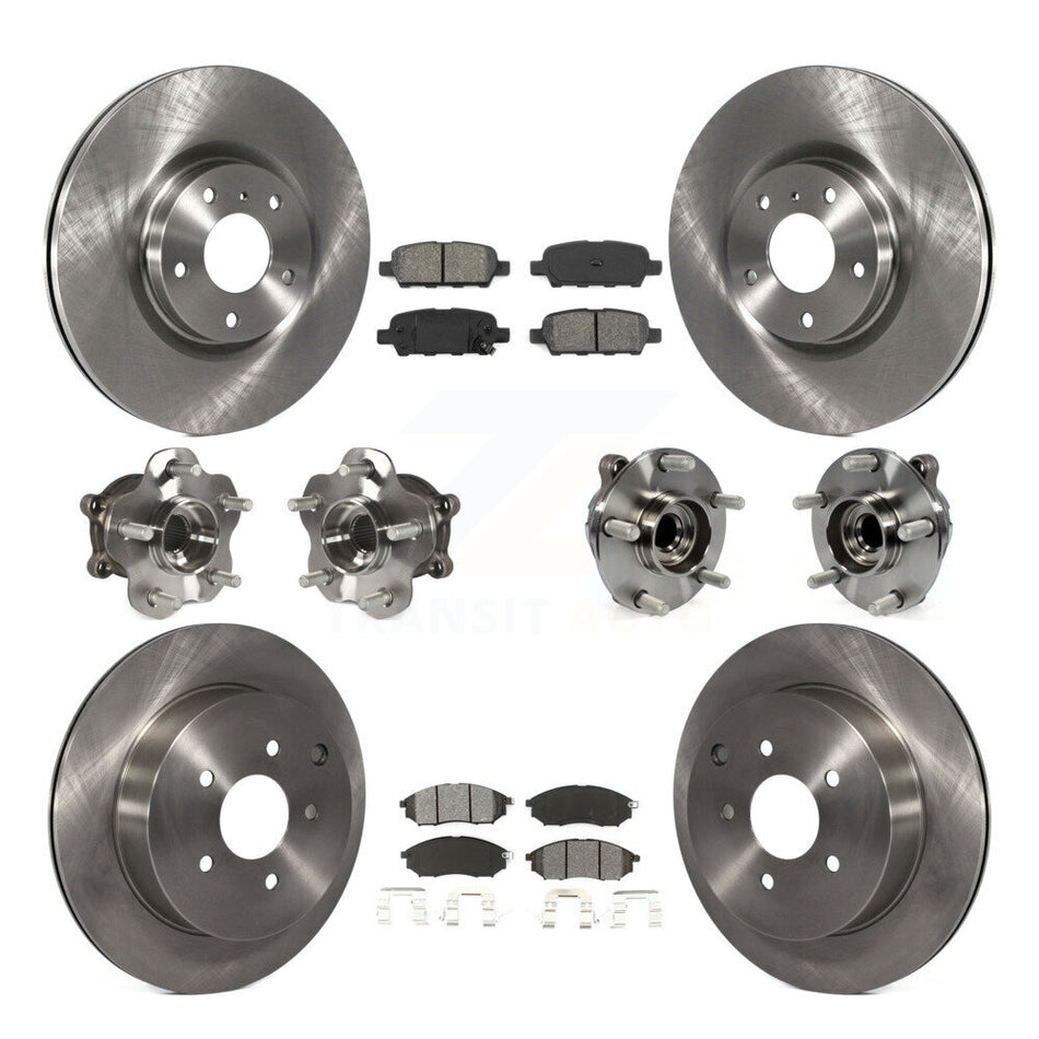 Front Rear Hub Bearings Assembly Disc Brake Rotors And Semi-Metallic Pads Kit (10Pc) For INFINITI QX70 M37 Q70 Q70L M56 M35h KBB-109660