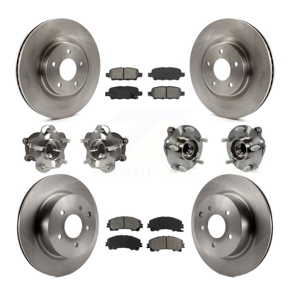 Front Rear Hub Bearings Assembly Disc Brake Rotors And Semi-Metallic Pads Kit (10Pc) For 2016-2017 INFINITI QX50 RWD KBB-109669