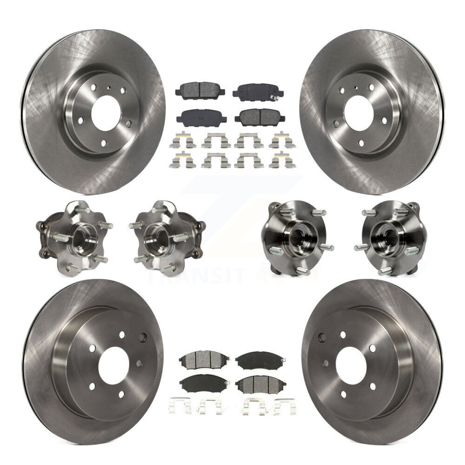 Front Rear Hub Bearing Disc Brake Rotor & Pads Kit (10Pc) For 2015-2017 INFINITI QX70 AWD KBB-109670