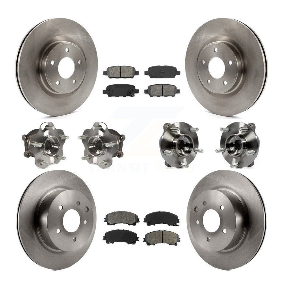 Front Rear Hub Bearing Disc Brake Rotor & Pads Kit (10Pc) For 2016-2017 INFINITI QX50 AWD KBB-109677